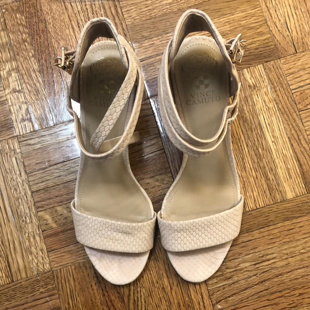 Pink snake skin double strapped heels